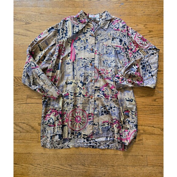 Vtg Stunt Collection 100% Silk Majestic Abstract Print Tunic Blouse Size Medium - Picture 2 of 8